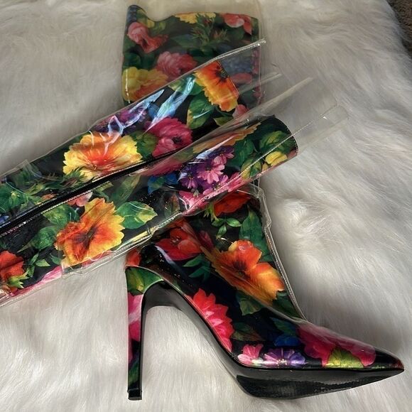 Lemon Drop by Privileged Thigh High Heel Floral Fashion Rain Boots - Picture 9 of 10